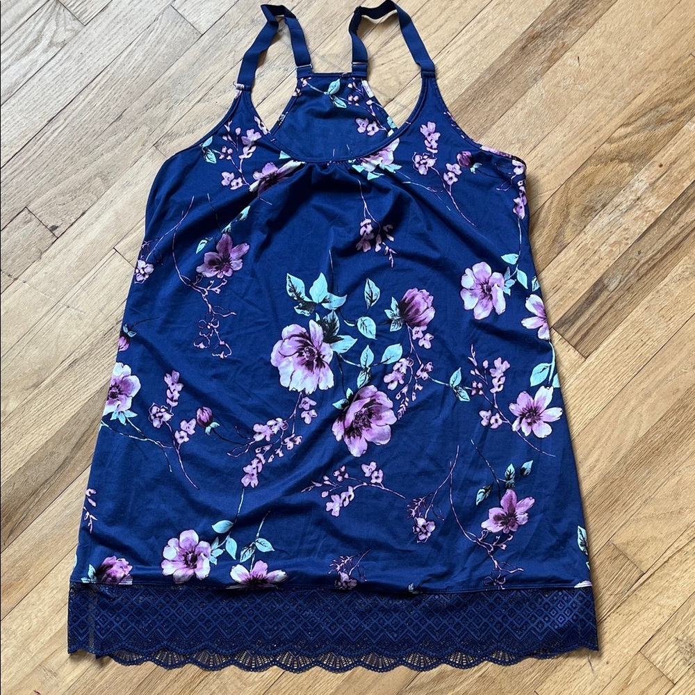 APT.9 Floral Intimates gown— Navy with Pink & Blue Flowers